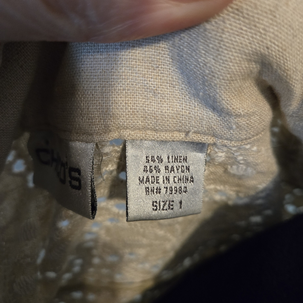 Chico's linen blend size 1 eyelet cream jacket blazer - Picture 5 of 7
